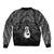 New Zealand Maori Sleeve Zip Bomber Jacket Poutama Manaia Black Paua Shell