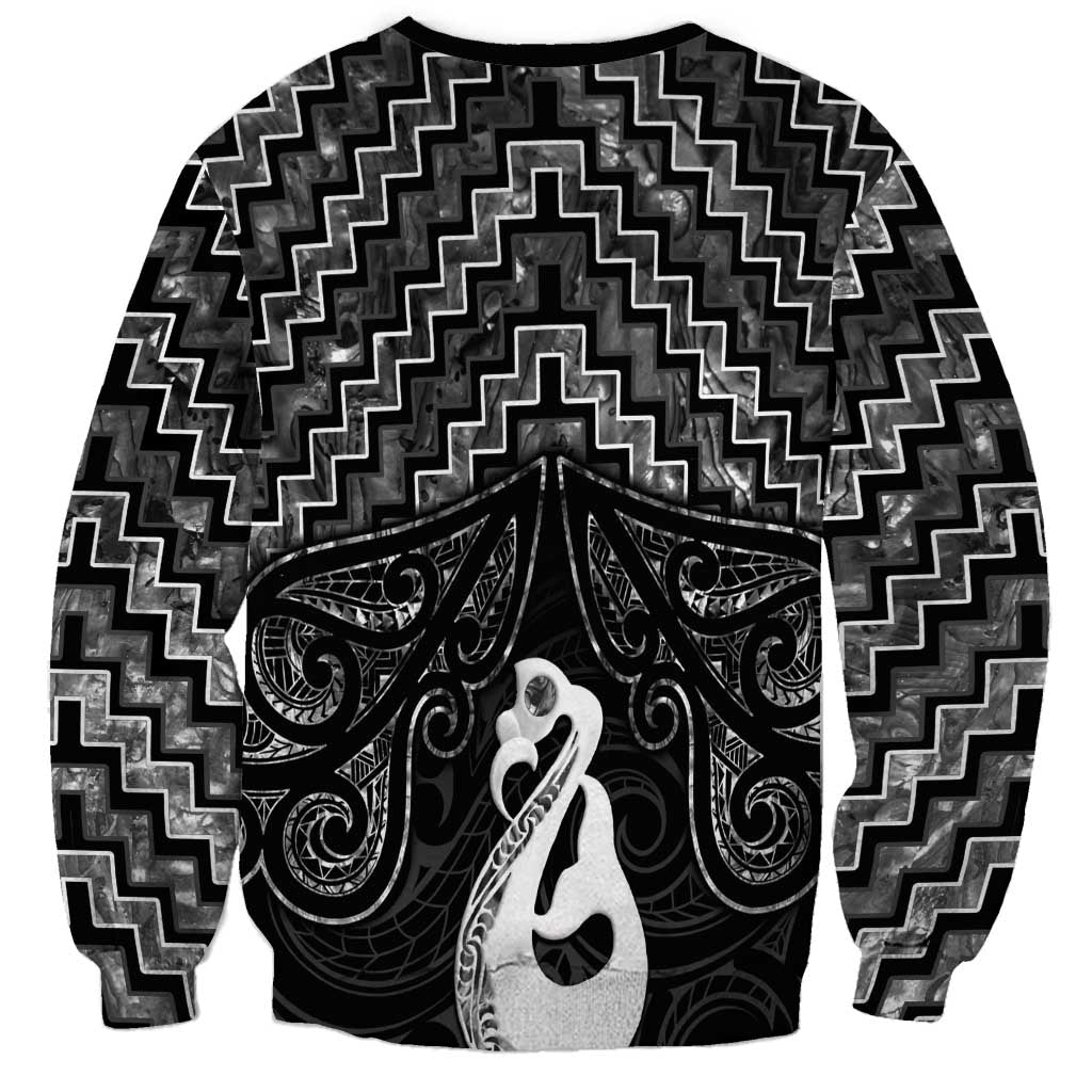 New Zealand Maori Sweatshirt Poutama Manaia Black Paua Shell LT05 - Polynesian Pride