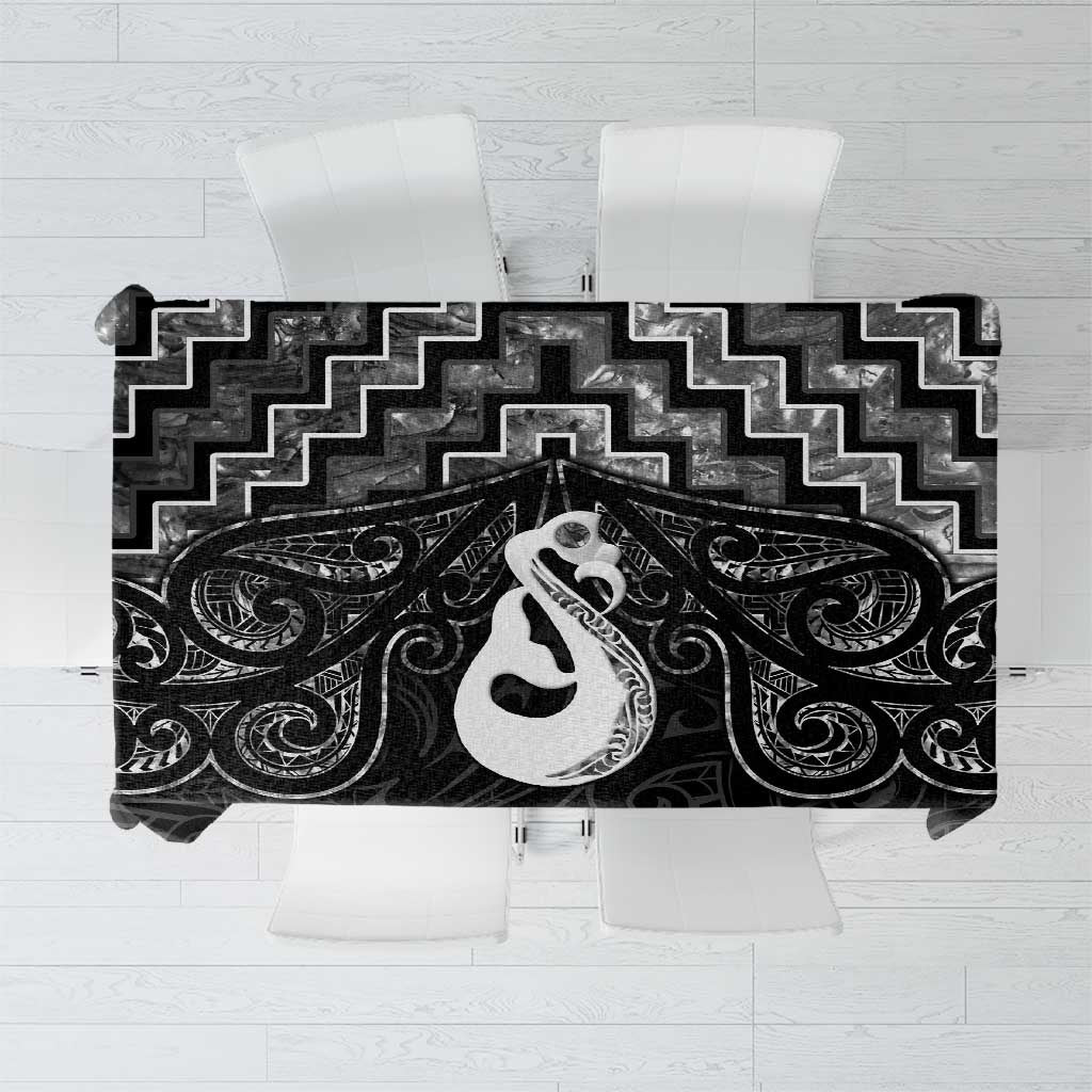 New Zealand Maori Tablecloth Poutama Manaia Black Paua Shell LT05 Black - Polynesian Pride