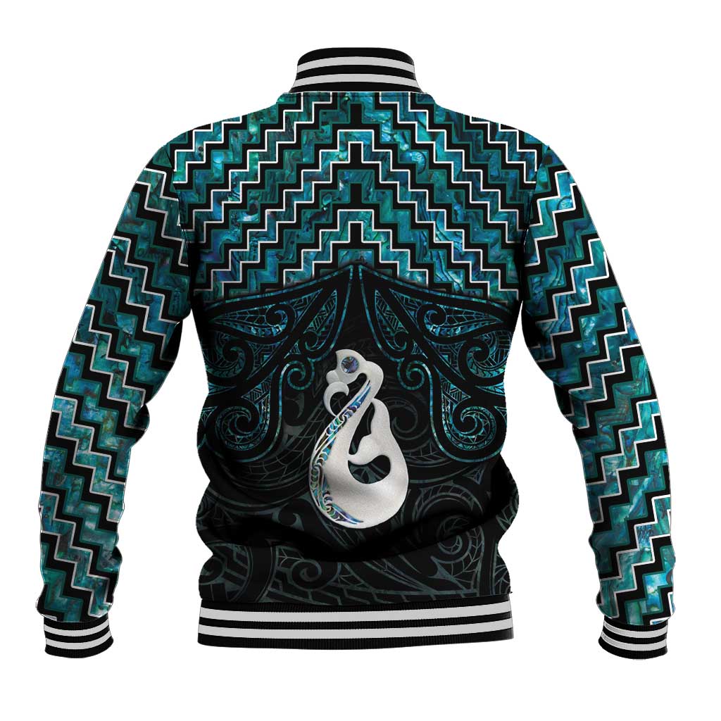 New Zealand Maori Baseball Jacket Poutama Manaia Turquoise Paua Shell LT05 - Polynesian Pride