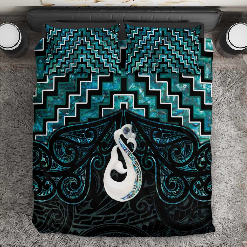 New Zealand Maori Bedding Set Poutama Manaia Turquoise Paua Shell LT05 Turquoise - Polynesian Pride