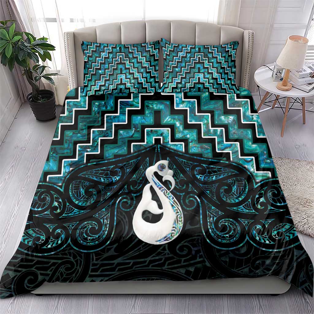 New Zealand Maori Bedding Set Poutama Manaia Turquoise Paua Shell LT05 - Polynesian Pride