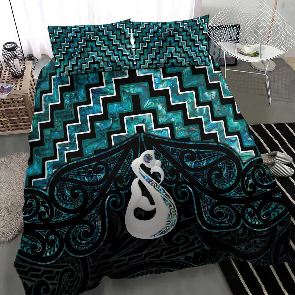 New Zealand Maori Bedding Set Poutama Manaia Turquoise Paua Shell LT05 - Polynesian Pride