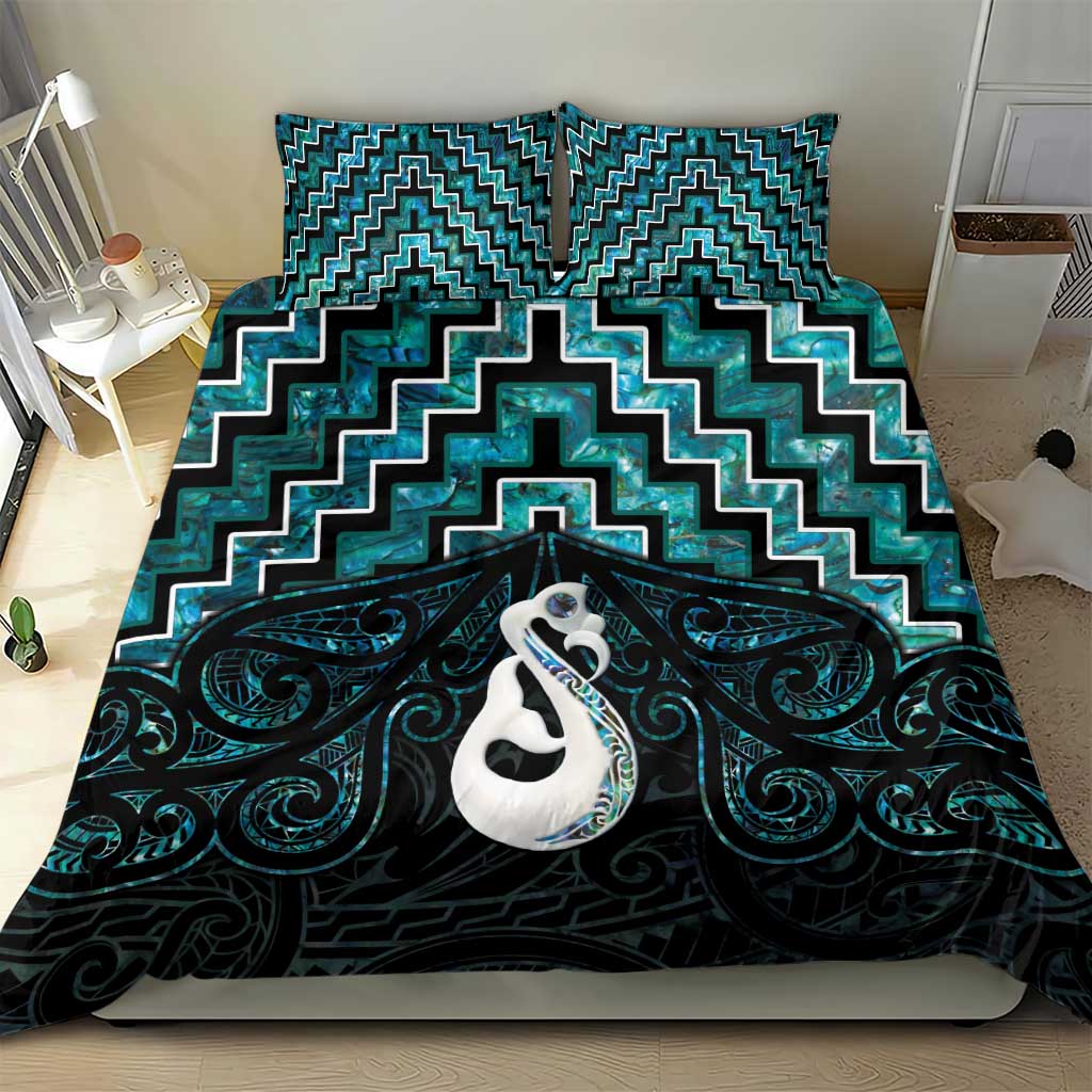 New Zealand Maori Bedding Set Poutama Manaia Turquoise Paua Shell LT05 - Polynesian Pride