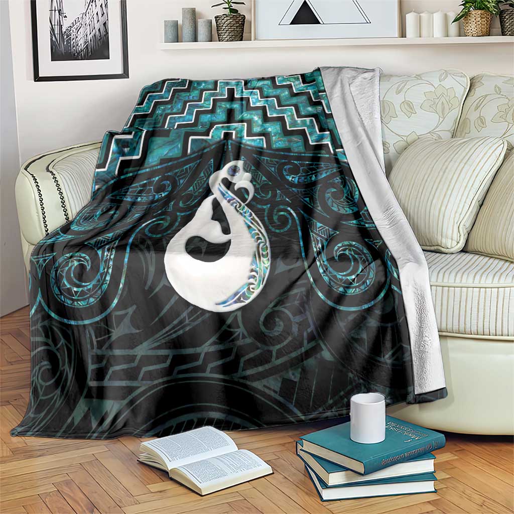 New Zealand Maori Blanket Poutama Manaia Turquoise Paua Shell LT05 Turquoise - Polynesian Pride