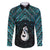 New Zealand Maori Family Matching Off The Shoulder Long Sleeve Dress and Hawaiian Shirt Poutama Manaia Turquoise Paua Shell