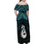 New Zealand Maori Family Matching Off Shoulder Maxi Dress and Hawaiian Shirt Poutama Manaia Turquoise Paua Shell