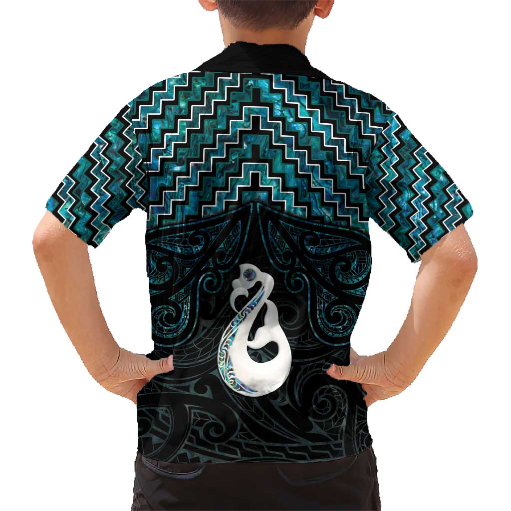 New Zealand Maori Kid Hawaiian Shirt Poutama Manaia Turquoise Paua Shell LT05 - Polynesian Pride