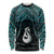 New Zealand Maori Long Sleeve Shirt Poutama Manaia Turquoise Paua Shell