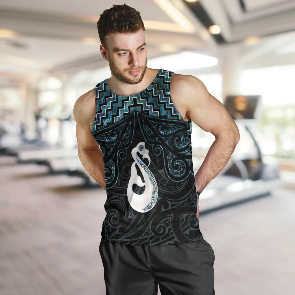 New Zealand Maori Men Tank Top Poutama Manaia Turquoise Paua Shell LT05 Turquoise - Polynesian Pride