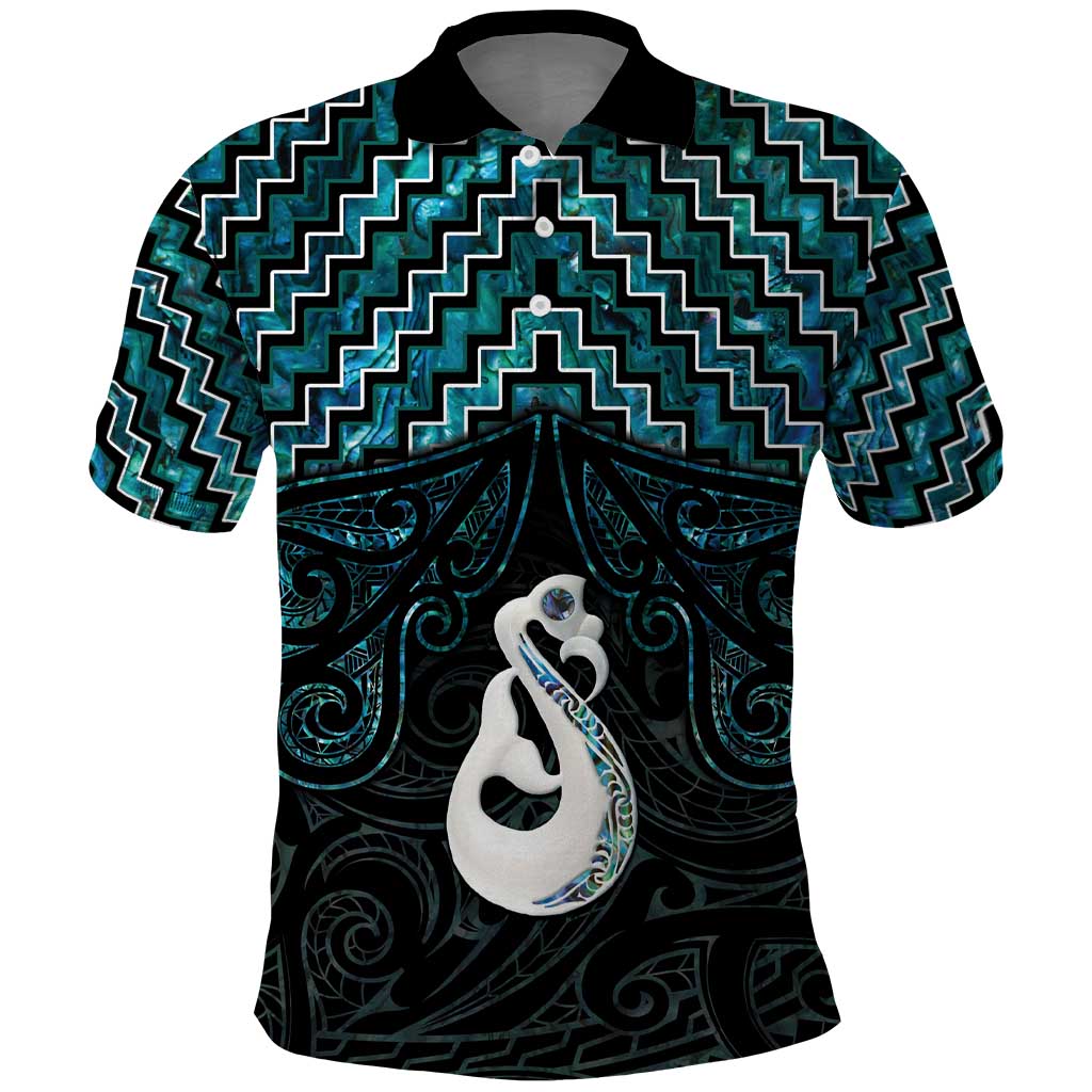 New Zealand Maori Polo Shirt Poutama Manaia Turquoise Paua Shell LT05 Turquoise - Polynesian Pride