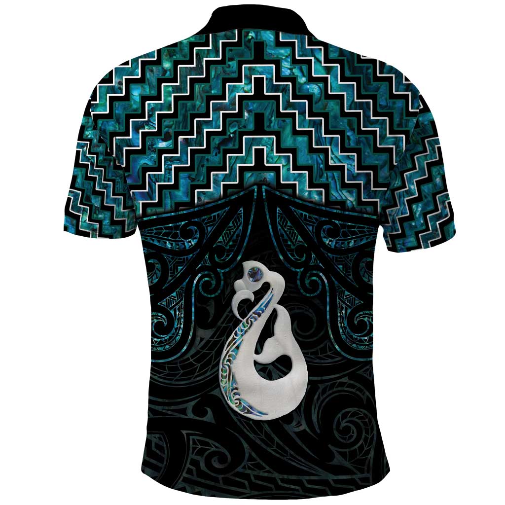 New Zealand Maori Polo Shirt Poutama Manaia Turquoise Paua Shell LT05 - Polynesian Pride