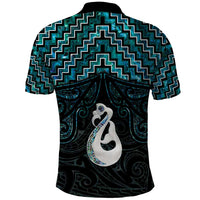 New Zealand Maori Polo Shirt Poutama Manaia Turquoise Paua Shell LT05 - Polynesian Pride