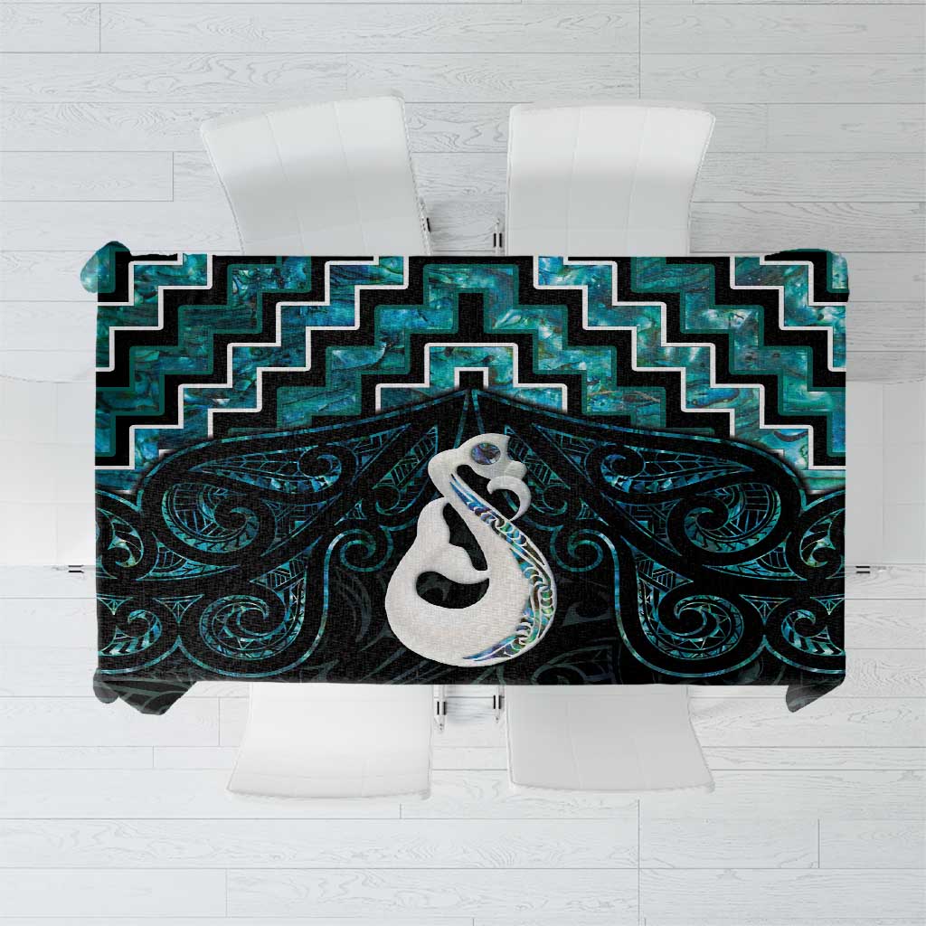 New Zealand Maori Tablecloth Poutama Manaia Turquoise Paua Shell LT05 Turquoise - Polynesian Pride