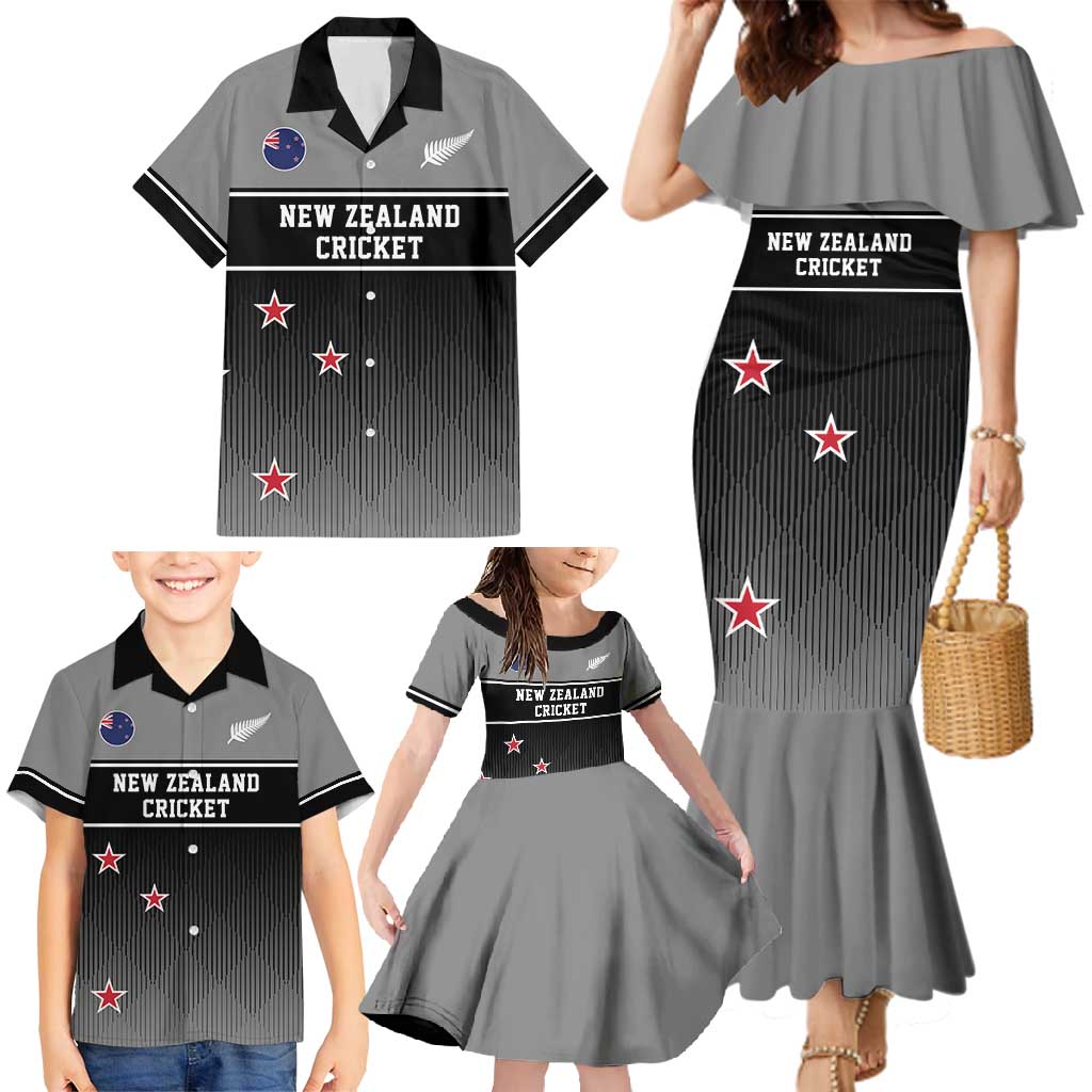 Custom New Zealand Cricket Family Matching Mermaid Dress and Hawaiian Shirt Black Cap Unbeatable