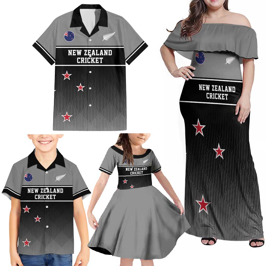 Custom New Zealand Cricket Family Matching Off Shoulder Maxi Dress and Hawaiian Shirt Black Cap Unbeatable