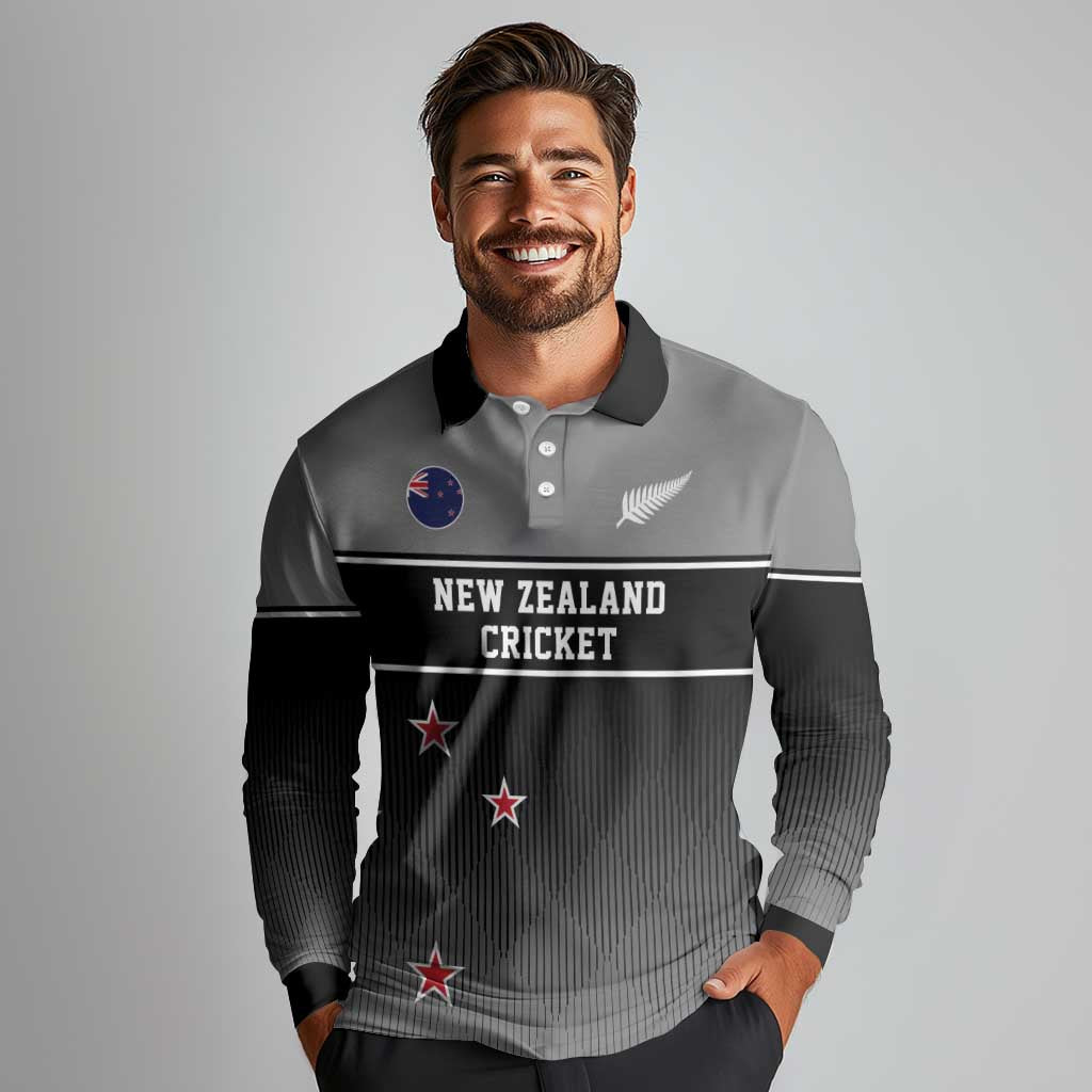 Custom New Zealand Cricket Long Sleeve Polo Shirt Black Cap Unbeatable LT05 - Polynesian Pride