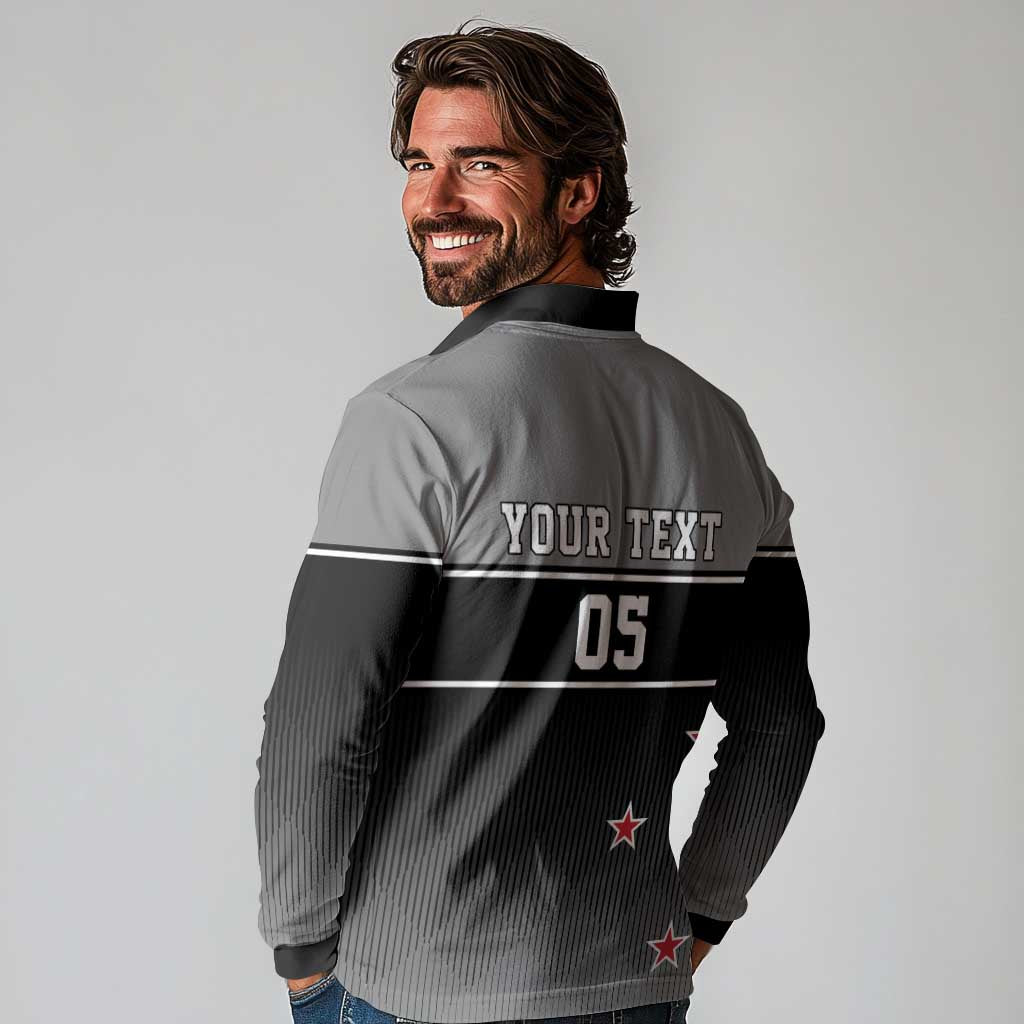 Custom New Zealand Cricket Long Sleeve Polo Shirt Black Cap Unbeatable LT05 - Polynesian Pride