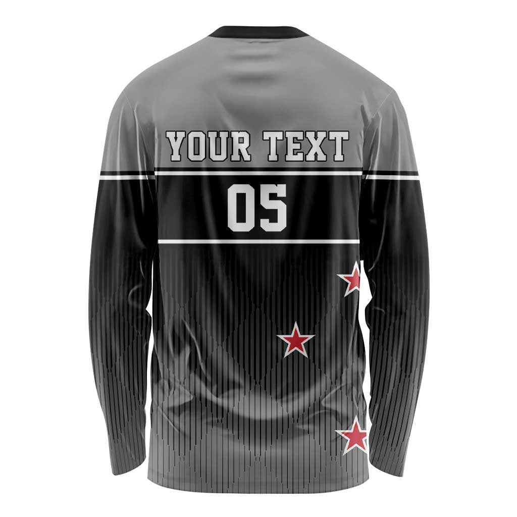Custom New Zealand Cricket Long Sleeve Shirt Black Cap Unbeatable LT05 - Polynesian Pride