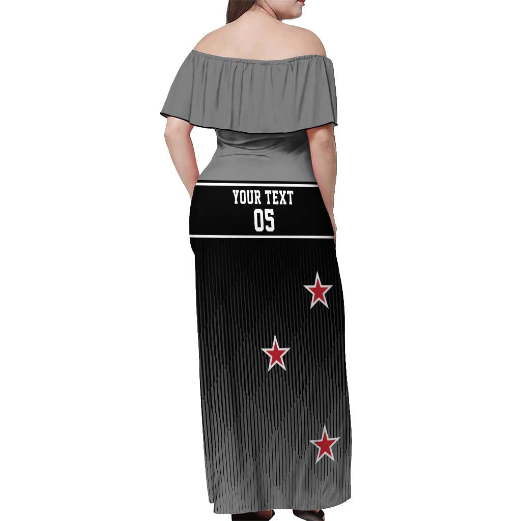 Custom New Zealand Cricket Off Shoulder Maxi Dress Black Cap Unbeatable LT05 - Polynesian Pride
