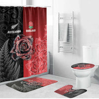 New Zealand And England Rugby Bathroom Set Red Rose Mix Maori Pattern LT05 Bathroom Set (4 pcs) Black - Polynesian Pride