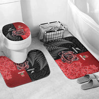 New Zealand And England Rugby Bathroom Set Red Rose Mix Maori Pattern LT05 Mat Set Only (3 pcs) One Size Black - Polynesian Pride