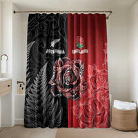 New Zealand And England Rugby Bathroom Set Red Rose Mix Maori Pattern LT05 Shower Curtain Only Black - Polynesian Pride