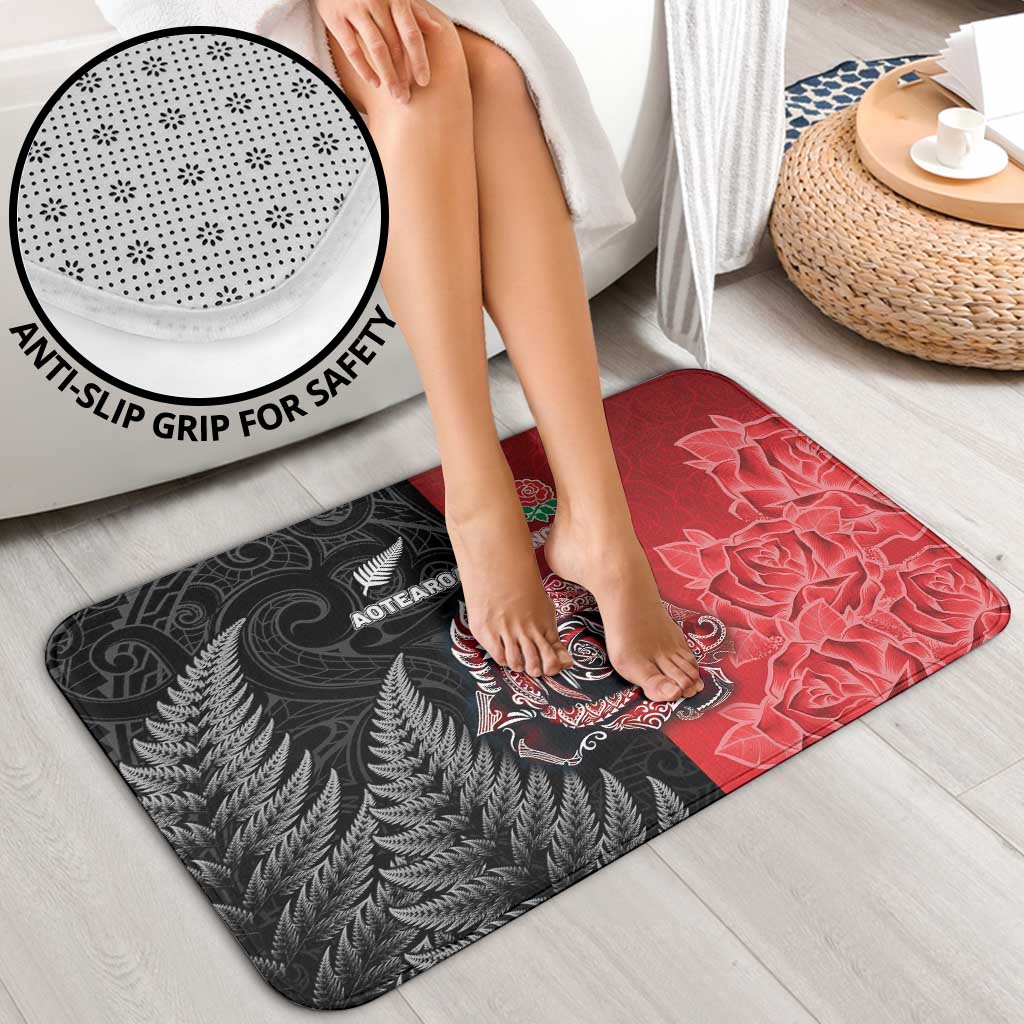 New Zealand And England Rugby Bathroom Set Red Rose Mix Maori Pattern LT05 - Polynesian Pride