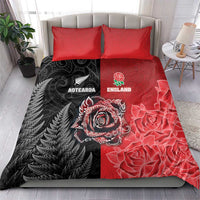 New Zealand And England Rugby Bedding Set Red Rose Mix Maori Pattern LT05 - Polynesian Pride