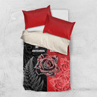 New Zealand And England Rugby Bedding Set Red Rose Mix Maori Pattern LT05 US Twin 172cm x 218cm Black - Polynesian Pride