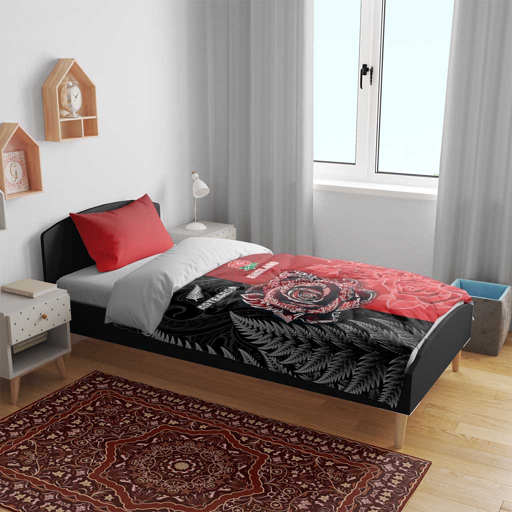 New Zealand And England Rugby Bedding Set Red Rose Mix Maori Pattern LT05 - Polynesian Pride