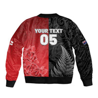 New Zealand And England Rugby Custom Bomber Jacket Red Rose Mix Maori Pattern LT05 - Polynesian Pride