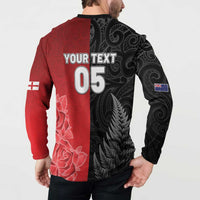New Zealand And England Rugby Custom Button Sweatshirt Red Rose Mix Maori Pattern LT05 - Polynesian Pride