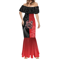 New Zealand And England Rugby Custom Mermaid Dress Red Rose Mix Maori Pattern LT05 - Polynesian Pride