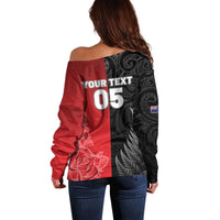 New Zealand And England Rugby Custom Off Shoulder Sweater Red Rose Mix Maori Pattern LT05 - Polynesian Pride