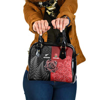 New Zealand And England Rugby Shoulder Handbag Red Rose Mix Maori Pattern LT05 One Size Black - Polynesian Pride