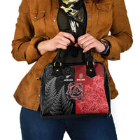New Zealand And England Rugby Shoulder Handbag Red Rose Mix Maori Pattern LT05 - Polynesian Pride