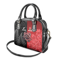 New Zealand And England Rugby Shoulder Handbag Red Rose Mix Maori Pattern LT05 - Polynesian Pride