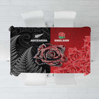 New Zealand And England Rugby Tablecloth Red Rose Mix Maori Pattern LT05 Black - Polynesian Pride
