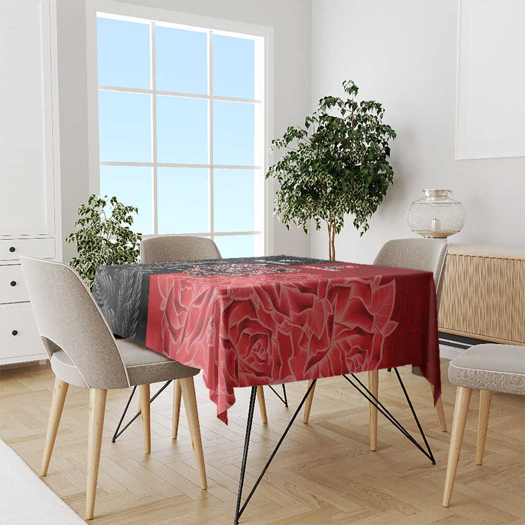 New Zealand And England Rugby Tablecloth Red Rose Mix Maori Pattern LT05 - Polynesian Pride