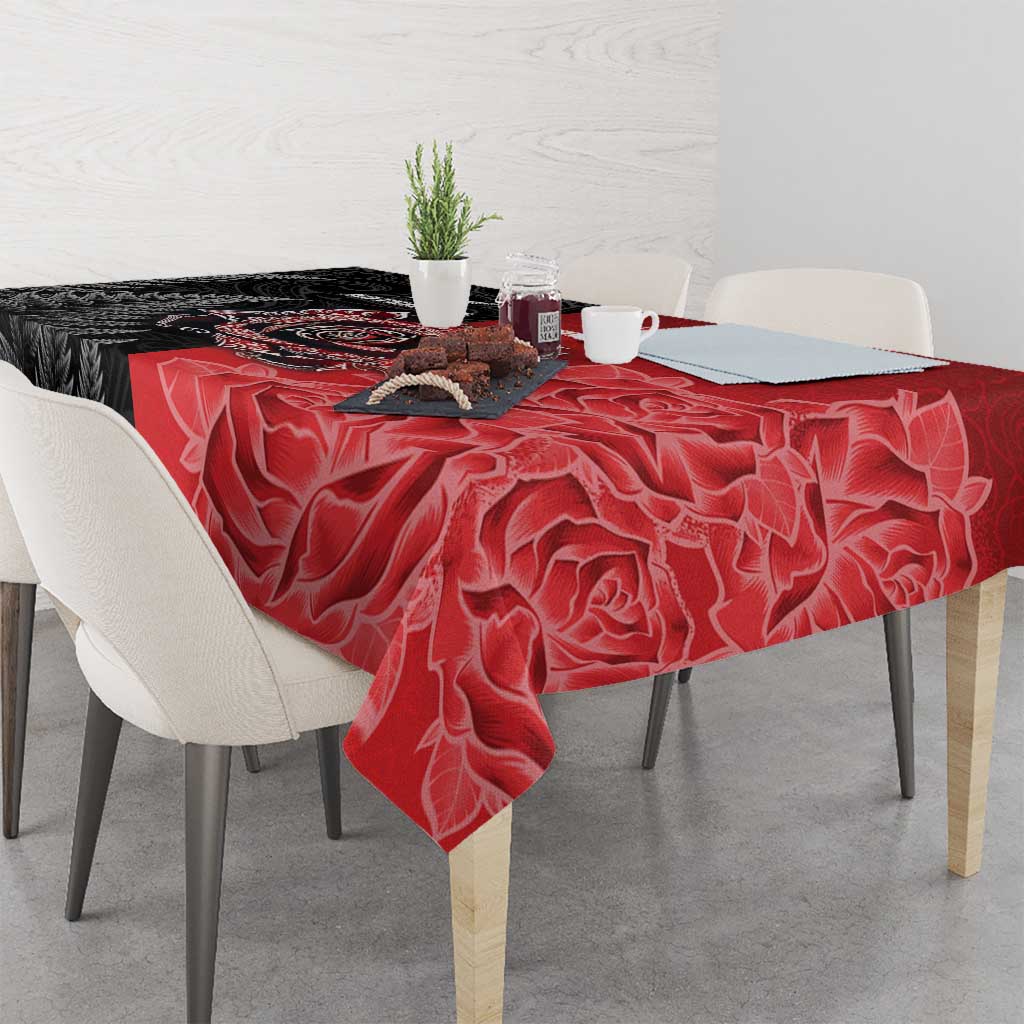 New Zealand And England Rugby Tablecloth Red Rose Mix Maori Pattern LT05 - Polynesian Pride