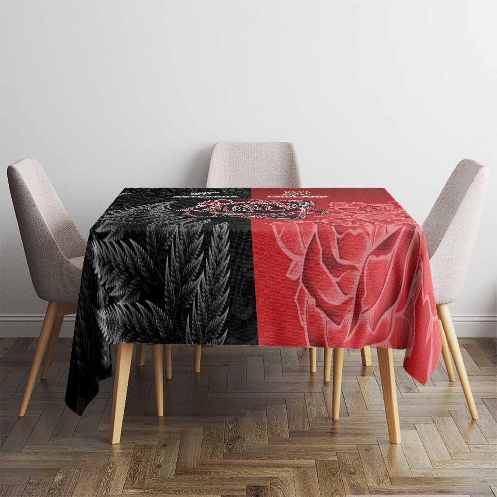 New Zealand And England Rugby Tablecloth Red Rose Mix Maori Pattern LT05 - Polynesian Pride