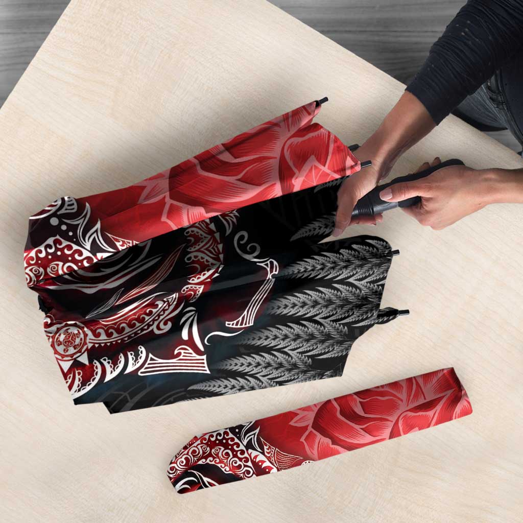 New Zealand And England Rugby Umbrella Red Rose Mix Maori Pattern LT05 - Polynesian Pride