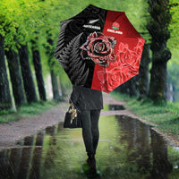 New Zealand And England Rugby Umbrella Red Rose Mix Maori Pattern LT05 - Polynesian Pride