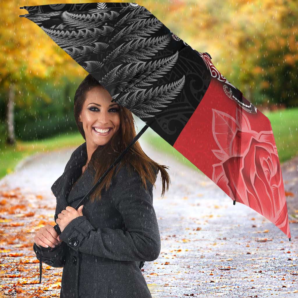New Zealand And England Rugby Umbrella Red Rose Mix Maori Pattern LT05 - Polynesian Pride