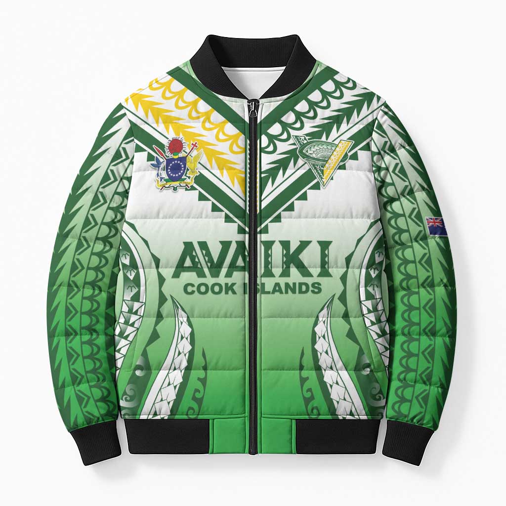 Custom Cook Islands Avaiki Rugby Bomber Puffer Jacket Go Champions LT05 Unisex Green - Polynesian Pride