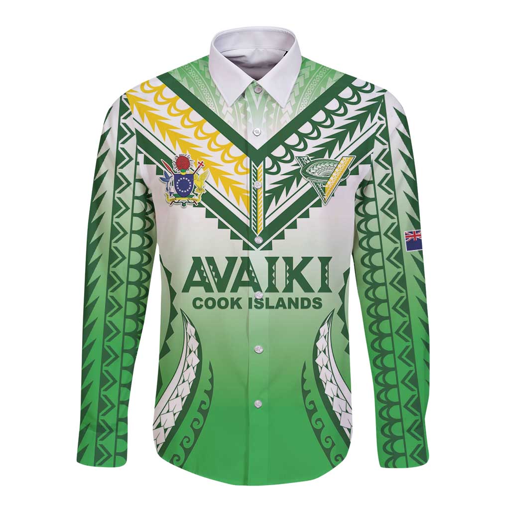 Custom Cook Islands Avaiki Rugby Long Sleeve Button Shirt Go Champions LT05 Unisex Green - Polynesian Pride