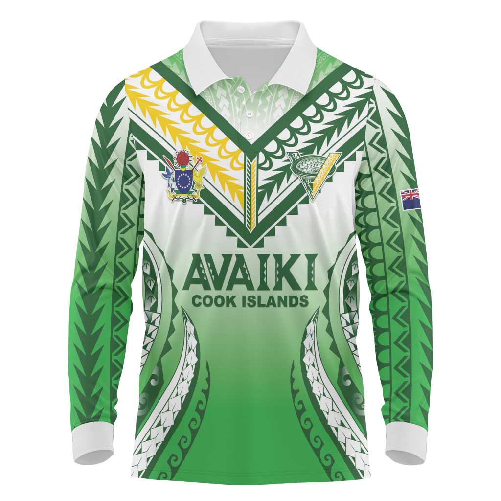 Custom Cook Islands Avaiki Rugby Long Sleeve Polo Shirt Go Champions LT05 Green - Polynesian Pride
