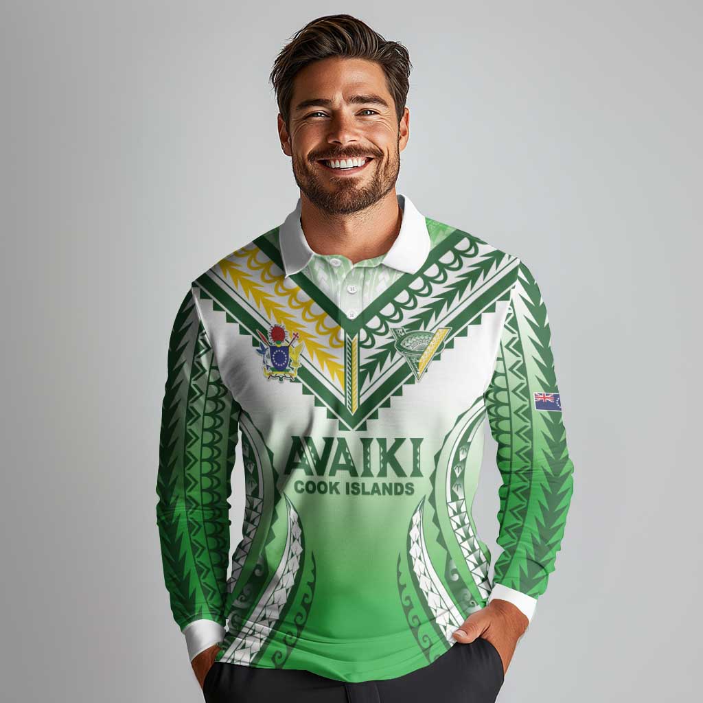 Custom Cook Islands Avaiki Rugby Long Sleeve Polo Shirt Go Champions LT05 - Polynesian Pride