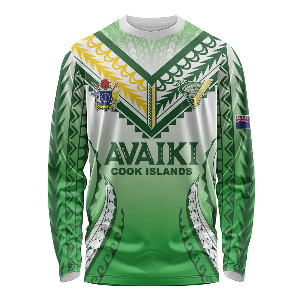 Custom Cook Islands Avaiki Rugby Long Sleeve Shirt Go Champions LT05 Unisex Green - Polynesian Pride
